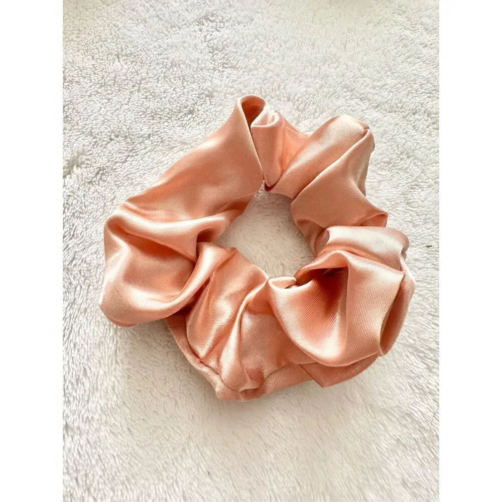 Light rose gold color satin hair scrunchie